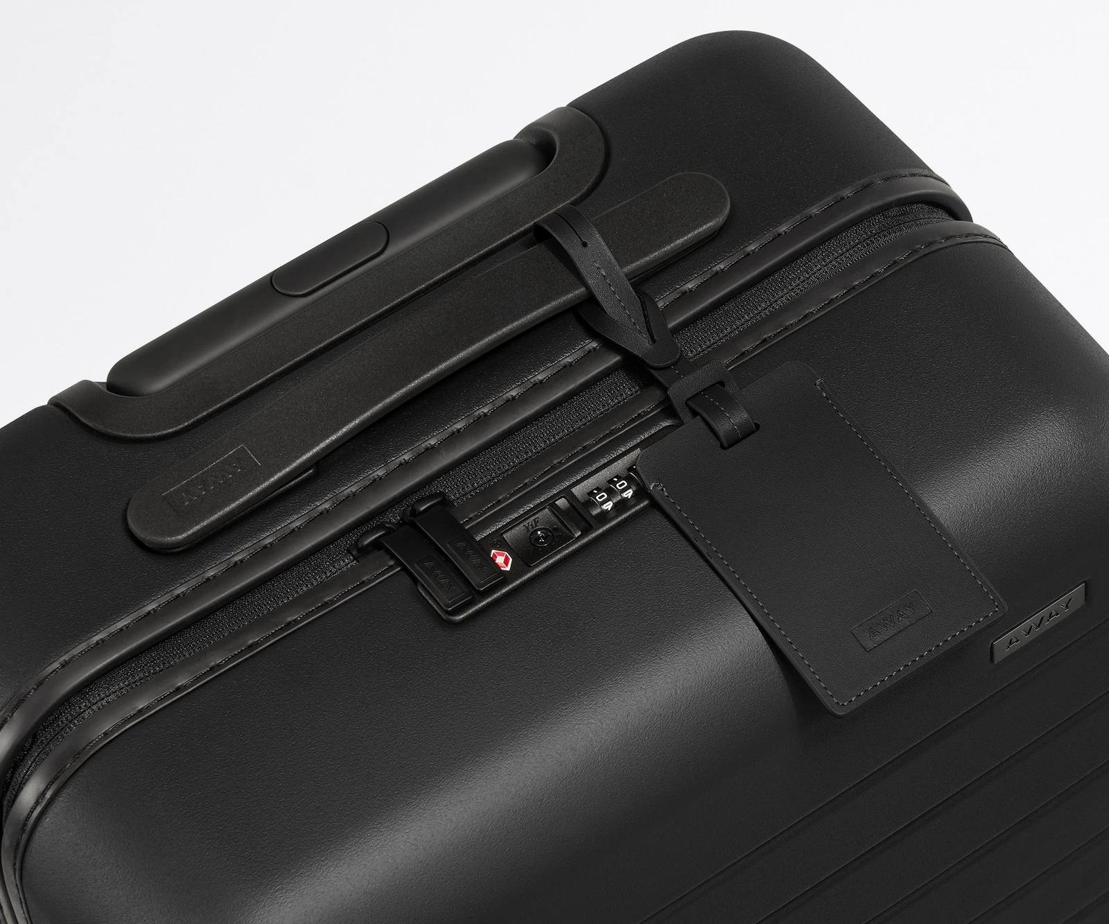 Away The Carry-On suitcase in Jet Black, alternate view; official maker product photograph