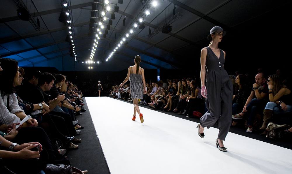 Models on a fashion week catwalk.